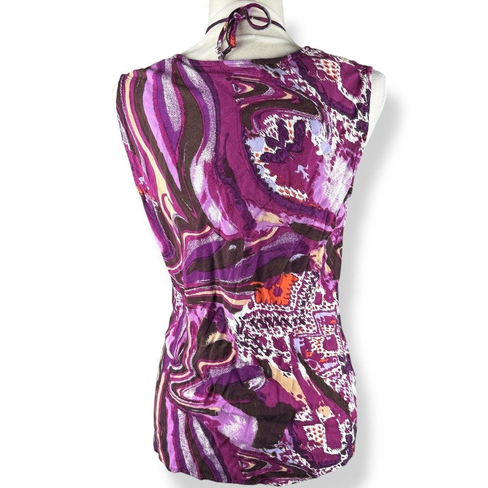Y2K Purple Abstract Beaded Neck Top Womens Size XL Artsy Indie Boho Made In USA - Picture 4 of 9
